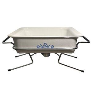 CorningWare Blue Cornflower Casserole Dish With Warming Stand Cradle 9"